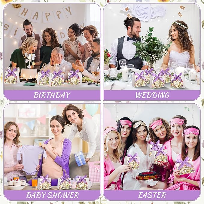 Moinchore 40 Pack Wildflower Thank You Gift Bags with Handles Small Thank You Party Favor Bags with Bow Wedding Welcome Tote for wedding Holiday Bridal Shower Party(Vintage Purple Flowers)