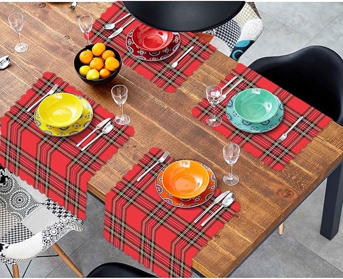 Yibeas Red Plaid Cloth Napkins Set of 4 Traditional Scottish Checkered Tartan Pattern in Classic Colors Polyester Kitchen Dinner Napkins for Holiday Festive Wedding Decor 18 x 18 inch