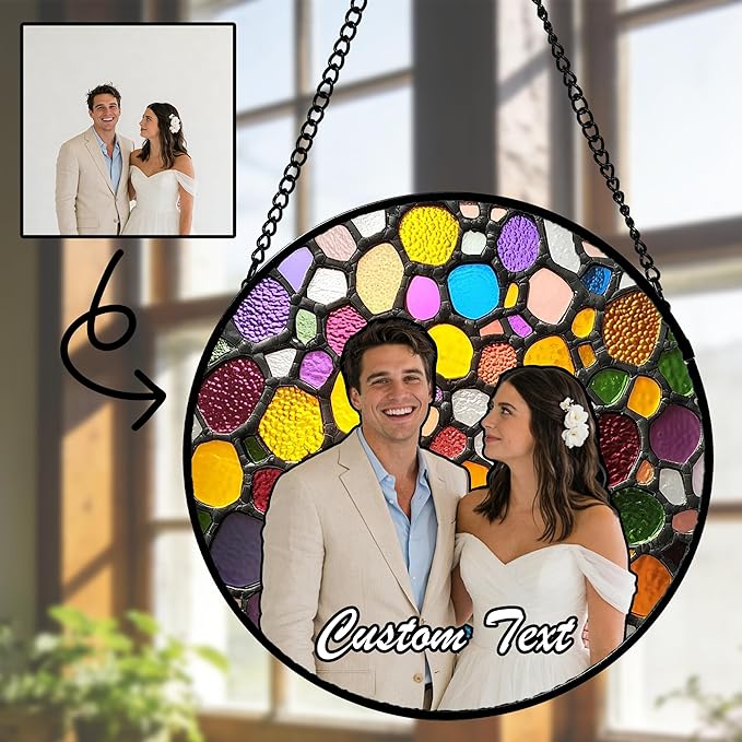 Personalized Gift for Grandma Faux Stained Glass Window Hanging Custom Family Photo Suncatcher Home Birthday Christmas Mother's Day Parents' Anniversary for Nana Gifts Mom Women Mother in Law