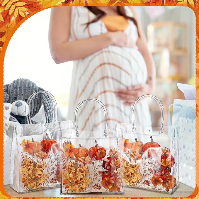 Tioncy 24 Pcs Spring Floral Clear Gift Bags Boho Flower Transparent candy Bags with Handle Wild Floral PVC Treat Bag for Wedding Favors Birthdays Supplies