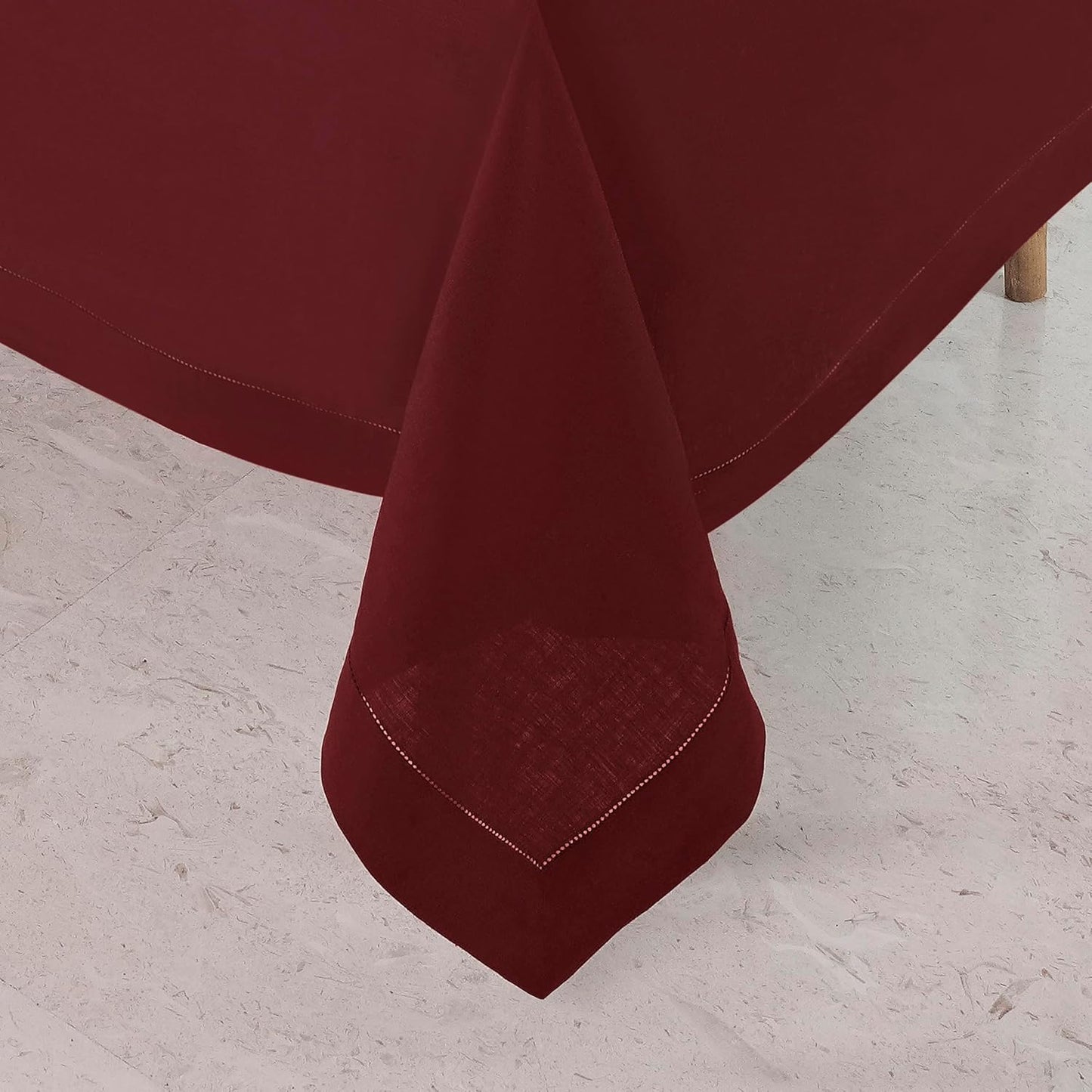 D'Moksha Homes Dark Red Linen Tablecloth 60 x 156 Inch - 100% Pure Linen Red Tablecloth for Rectangle Tables - Classic Hemstitch, Machine Washable Table Cloth for Fall, Autumn and Halloween