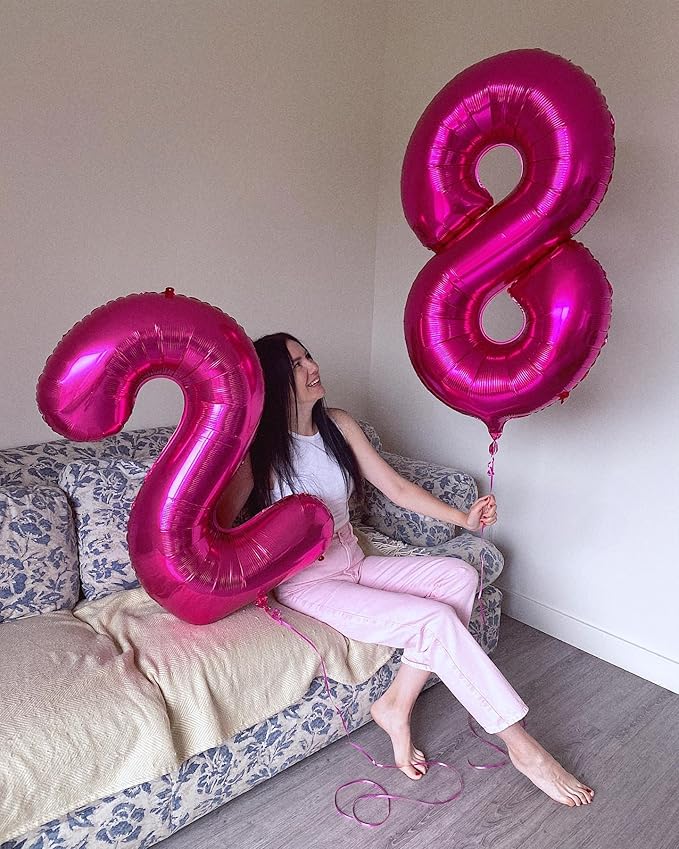 Hot Pink Number 8 Balloon 40 Inch, 8th Birthday Party Decorations for Children, Giant 8 Foil Balloon for Party Supplies
