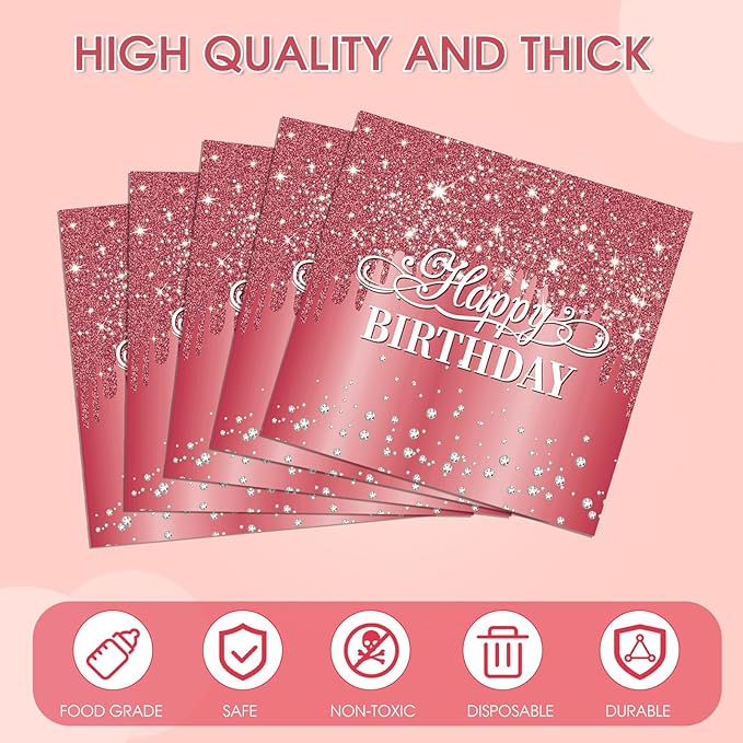 40pcs Happy Birthday Napkins Red Happy Birthday Decorations Disposable Red Diamond Napkins for Baby Shower Birthday Anniversary Engagement Wedding Party supplies