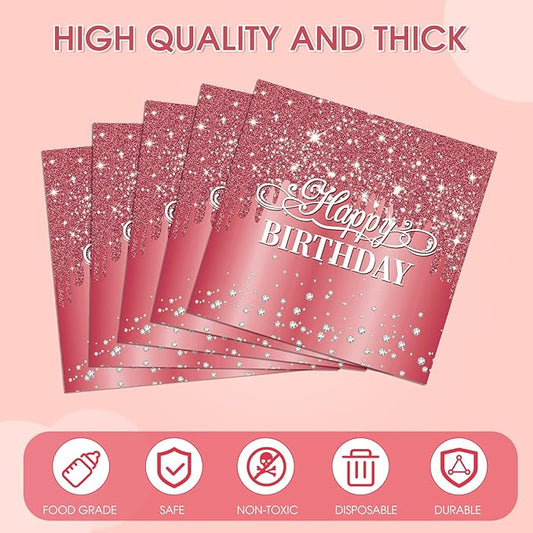 40pcs Happy Birthday Napkins Red Happy Birthday Decorations Disposable Red Diamond Napkins for Baby Shower Birthday Anniversary Engagement Wedding Party supplies