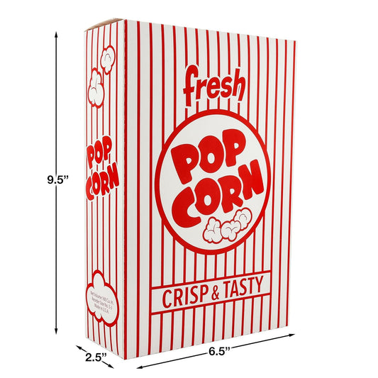 Snappy 5J Red & White Striped Popcorn Boxes - 250 Pack, 3.3 oz Capacity, Movie Night Supplies