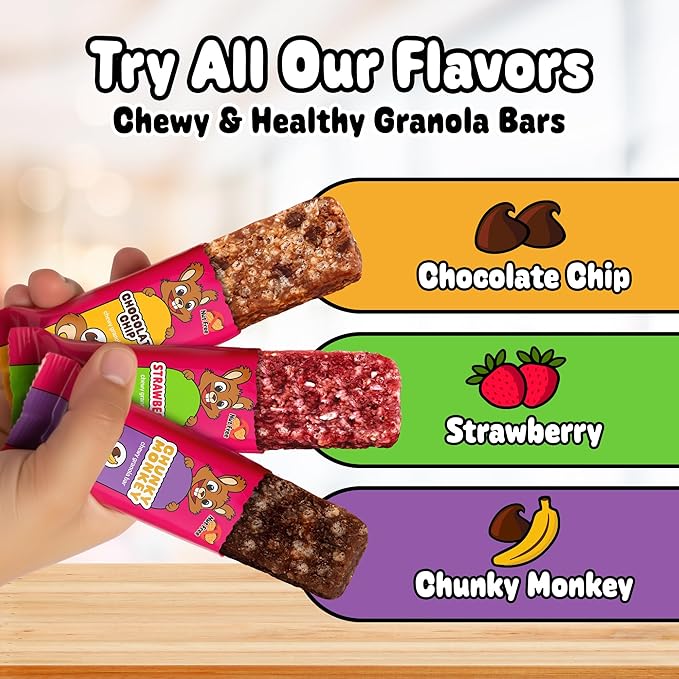 Snakkidz Organic Chewy Granola Bar, Allergen Free, Made with Avocado Oil, Low Sugar (45 Bars, Chunky Monkey)