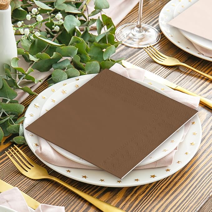 Whaline 150 Pcs Woodland Paper Napkin 3 Colors Dinner Napkin Beige Brown Green Disposable Luncheon Napkin for Woodland Baby Shower Party Supplies Table Decor