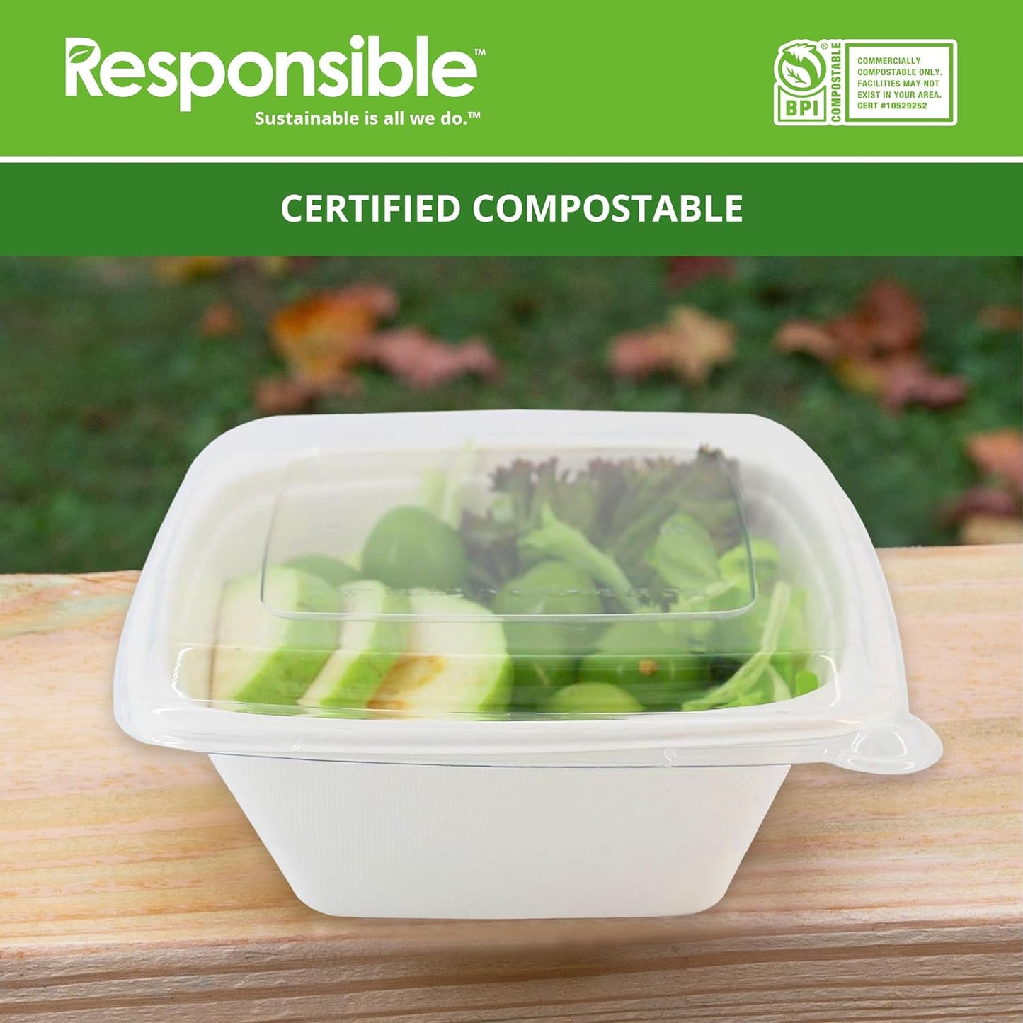 Responsible Products Clear Lids 16-48 oz Square Bowls, Tree-Less™ Square Bowl Lids, Extra Strength and Made Without PFAS (200 Count)