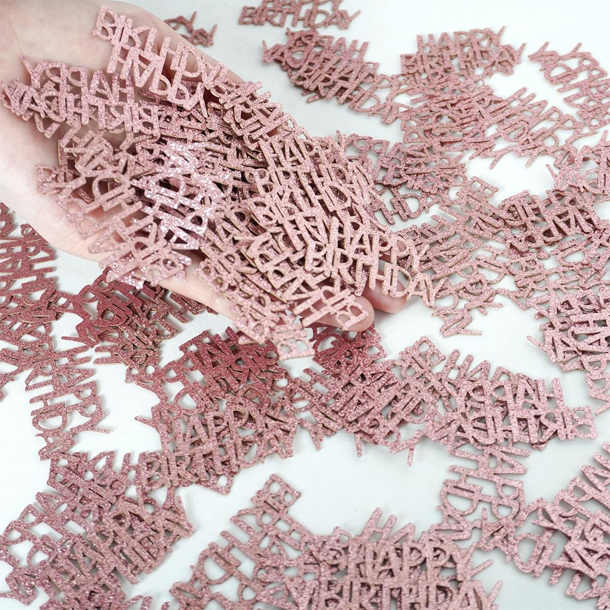 Glitter Rose Gold Happy Birthday Confetti, Birthday Party Table Decorations, Rose Gold Paper Confetti, Sprinkling Table Scatter for Women Girls Party Supplies