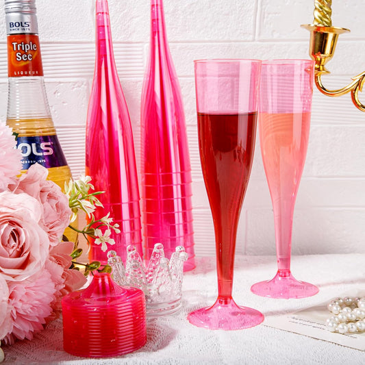 WDF 36 Pack Clear Pink Plastic Champagne Flutes - 7OZ Pink Champagne Flutes Plastic, Champagne Glasses Disposable for Party