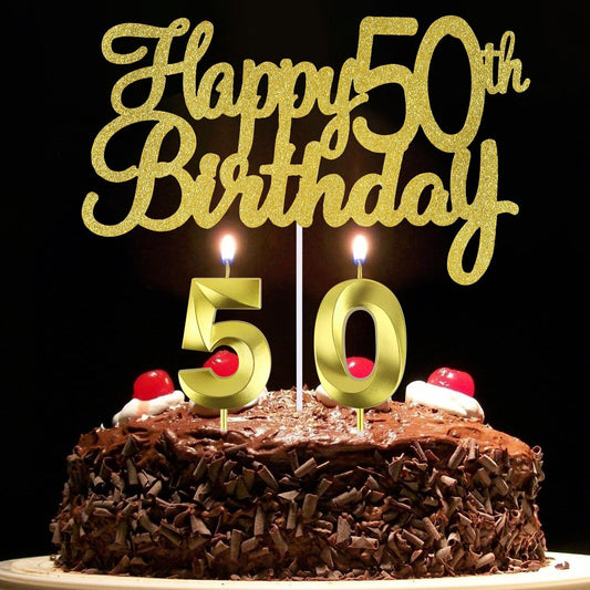 Happy 50th Birthday Cake Topper 50th Birthday Candles, 50 th Birthday Cake Decorations, 50 Cake Topper Number 50 Candles, 50 Birthday Decorations for Men and Women (50)