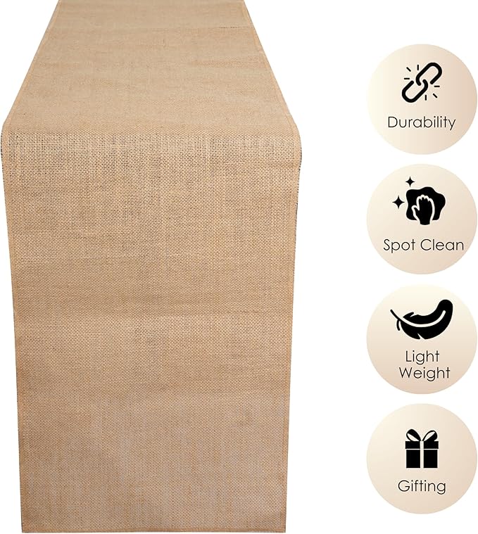 RAJRANG Jute Table Runner Long Burlap Roll Fabric for Party Dining Room Kitchen Wedding Fall Decoration (Natural, L-72 X W-12)
