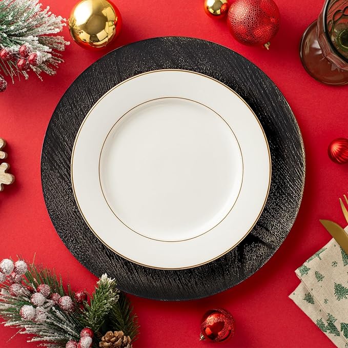 13" Antique Black Charger Plates, Round Charger for Dinner Plates, Farmhouse Plate Chargers, Rustic Table Chargers for Parties, Family Dinners, 6Pcs