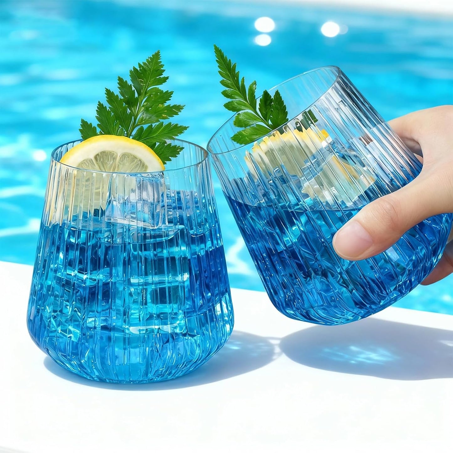 72 Pcs 12 oz Plastic Clear Ribbed Wine Glasses, Disposable & Reusable Champagne Glasses Elegant Whiskey Glasses Ideal for Weddings, Bars, Christmas, Halloween, Holidays, Pool Party, Daily Use