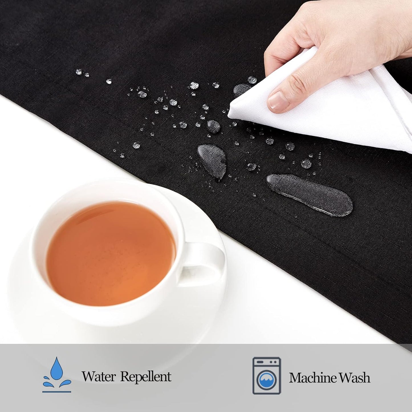 Mebakuk Cloth Placemats, Machine Washable Linen Style Thick Place Mats, Heat Resistant and Easy to Clean Fabric Table Mats for Kitchen Dining Table (Black, Set of 6)