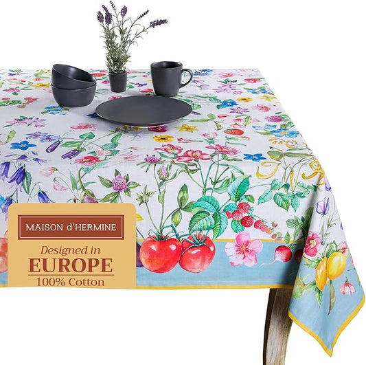 Maison d' Hermine Table Cloth Square Table 100% Cotton 60 x 60 Inches Tablecloth Reusable Decorative for Dining Room Farmhouse Home Valentines Day Decorations Spring Summer - Giverny
