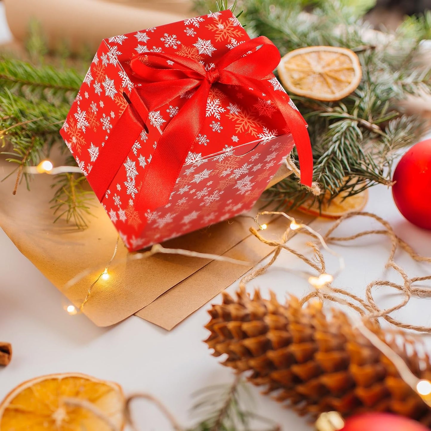 Dispowreath 48 Pcs 4x4x4 Christmas Gift Boxes with Ribbon Xmas Small Box with Lids Treat Boxes for Gift Wrapping Ornaments Wedding Holiday Birthday Party Favor (Snowflake)