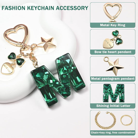 Cute Bling Keychain initial Letter Butterfly Star Pink Purple Gift for Women Girls Bag Cup Charms Accessories