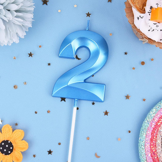PHD CAKE 2.76 Inch Diamond Blue 2 Number Birthday Candles, Blue Number Candles, Cake Number Candles, Party Celebration