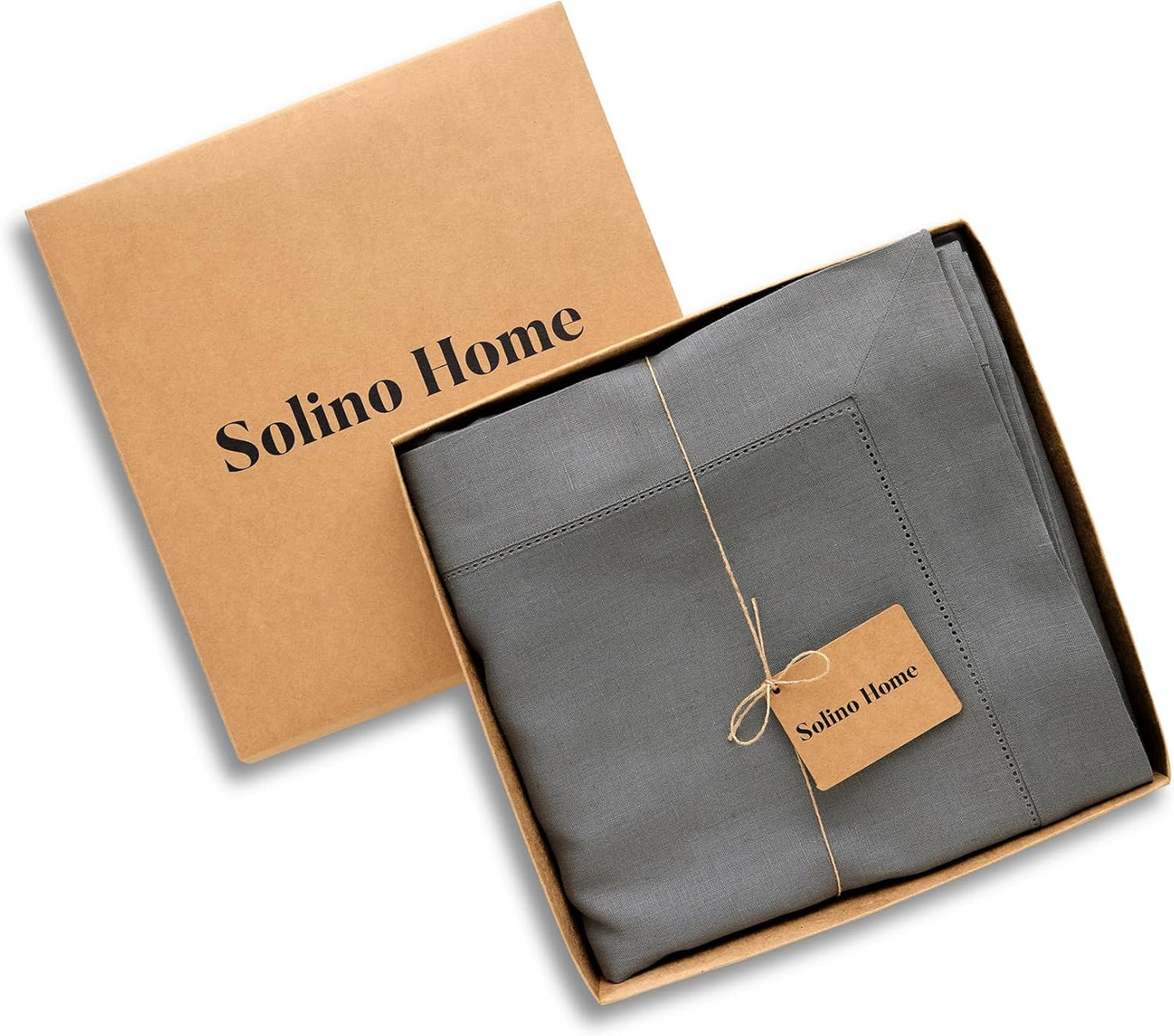 Solino Home Linen Tablecloth 60 x 120 Inch - Classic Hemstitch 100% Pure Linen Steel Gray Table Cloth for Rectangle Tables - Machine Washable Tablecloth for Fall, Autumn