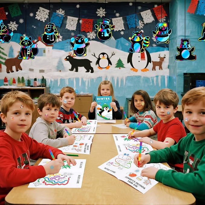 BenLouis Winter Party Favors Set Holiday Themed Coloring Book Classroom Gift Prizes Bulk for Students Kids Christmas Frozen Birthday Goodie Bag Stuffers Pinata Filler (24Set Animals)