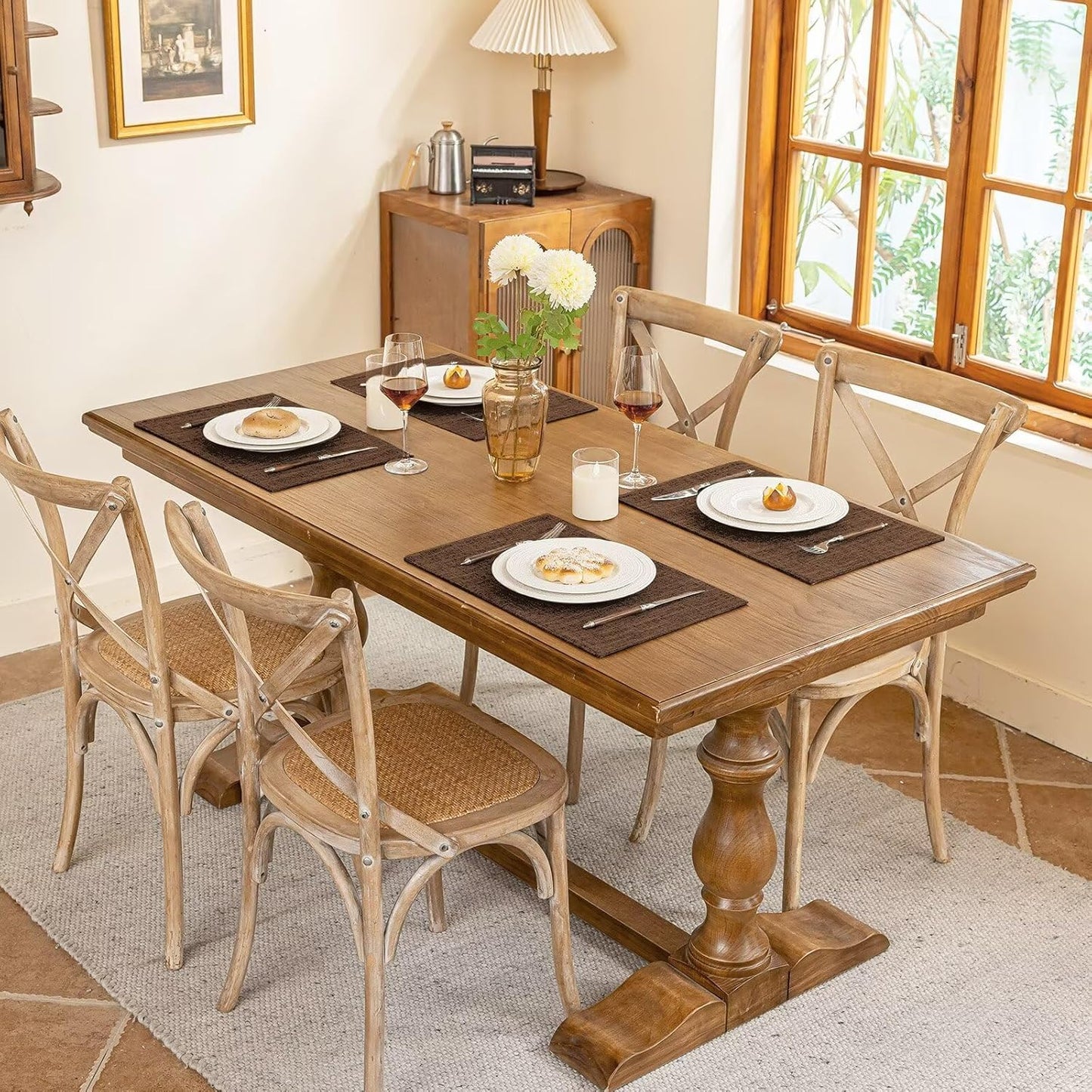 Blue Forest Placemats Set of 8, Dual-Layered Thickened Faux Linen Cloth Place Mats Heat Resistant Machine Washable Wrinkle Free Table Mats Indoor/Outdoor (Brown)