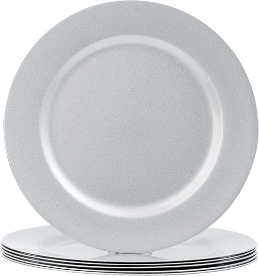 MAONAME Silver Charger Plates Set of 6, 13-Inch Round Plate Chargers for Dinner Plate, Plastic Table Chargers for Wedding Decor, Party