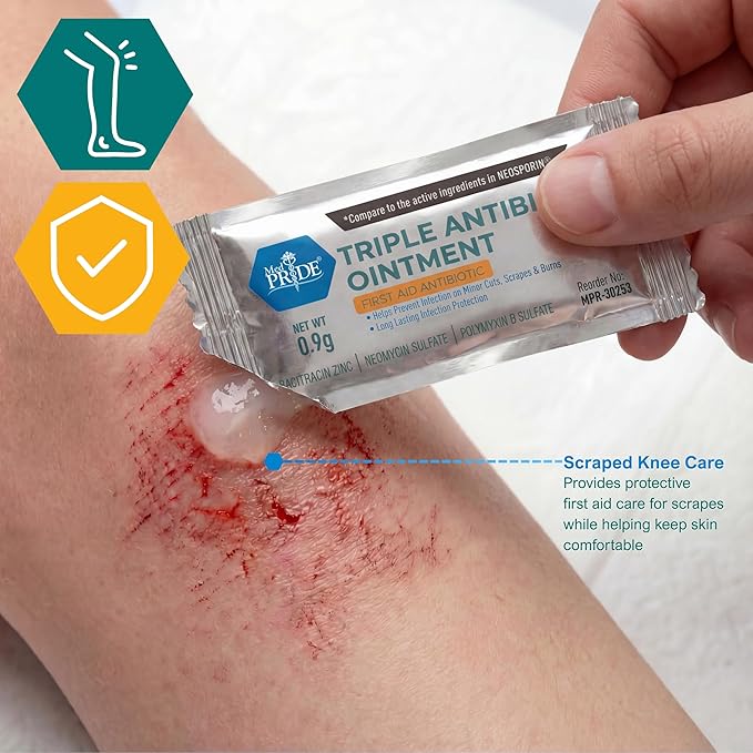 MED PRIDE Triple Antibiotic Ointment – 144 Count Individual Packets – First Aid Cream for Cuts, Scrapes, Burns, Wounds & Skin Irritation – Portable Travel-Size Antibiotic Salve Pack