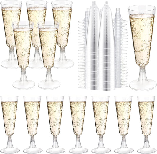 SUREHOME Plastic Champagne Flutes 200 Pack Champagne Glasses Disposable Mimosa Glasses 5 Oz Crystal Clear Plastic Flutes for Party Drinking Cocktail Cups Acrylic Wedding Toasting Glasses Flutes Bulk