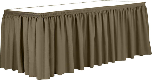 Ultimate Textile Pleat Polyester Fabric Table Skirt - Machine Washable, Flame Resistant, Cut & Sewn in NJ, Desk Skirt - Cafe, 17' Shirred Pleat x 42" h
