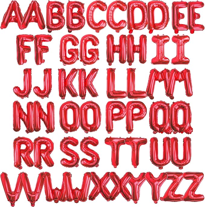 [52 PCS] 16" Foil Red Letter Balloons 2 Sets of A-Z, Mylar Aluminum Hanging Alphabet for Romance Valentine's day Graduation New Year eve Birthday Party Decorations