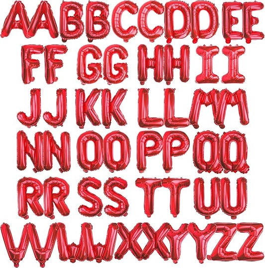[52 PCS] 16" Foil Red Letter Balloons 2 Sets of A-Z, Mylar Aluminum Hanging Alphabet for Romance Valentine's day Graduation New Year eve Birthday Party Decorations