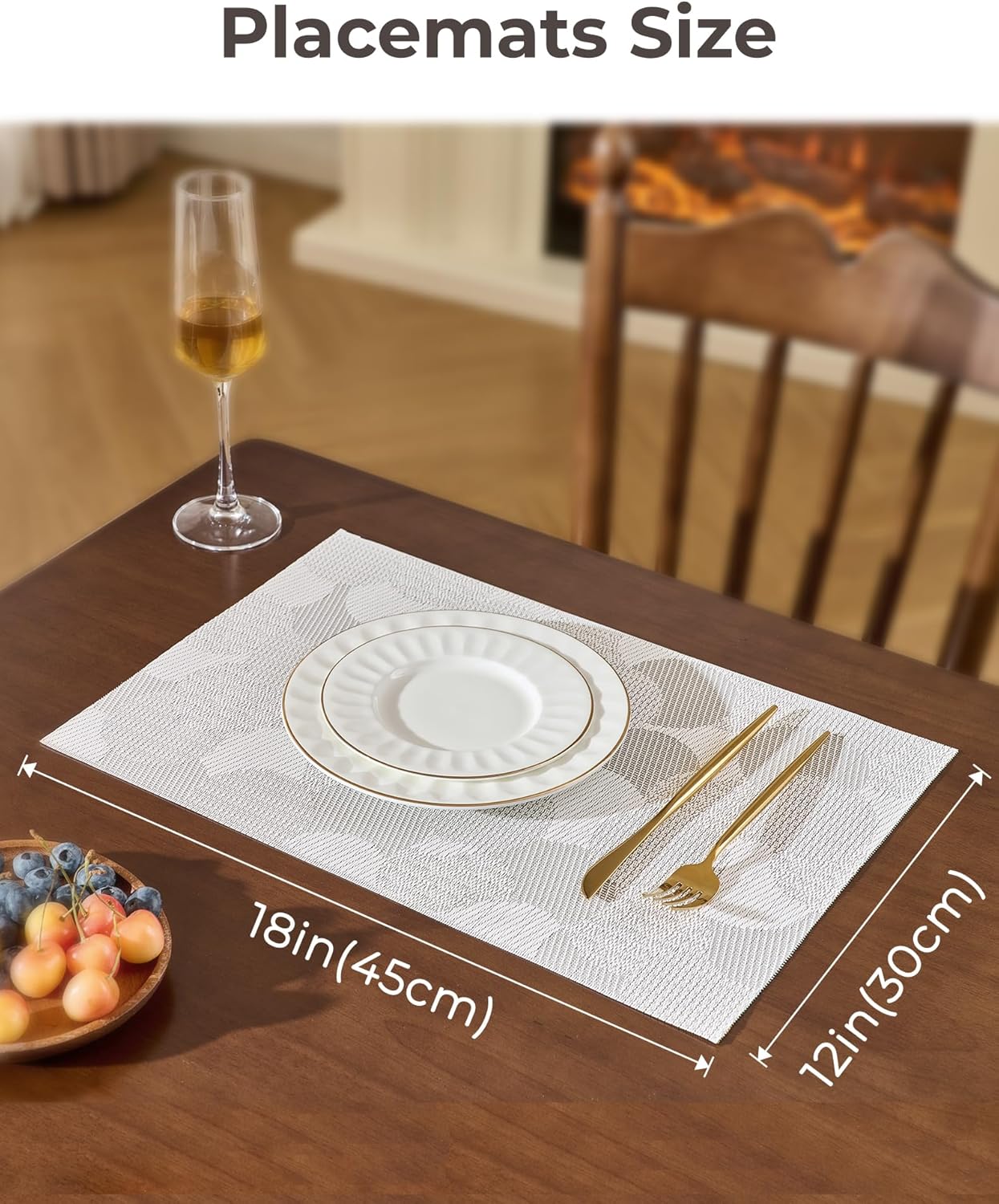 Leetaltree White Placemats Set of 8 - Heat Resistant Non-Slip Place mats for Dining Table, Washable Durable PVC Vinyl Woven Table Mats（White Circle,8）