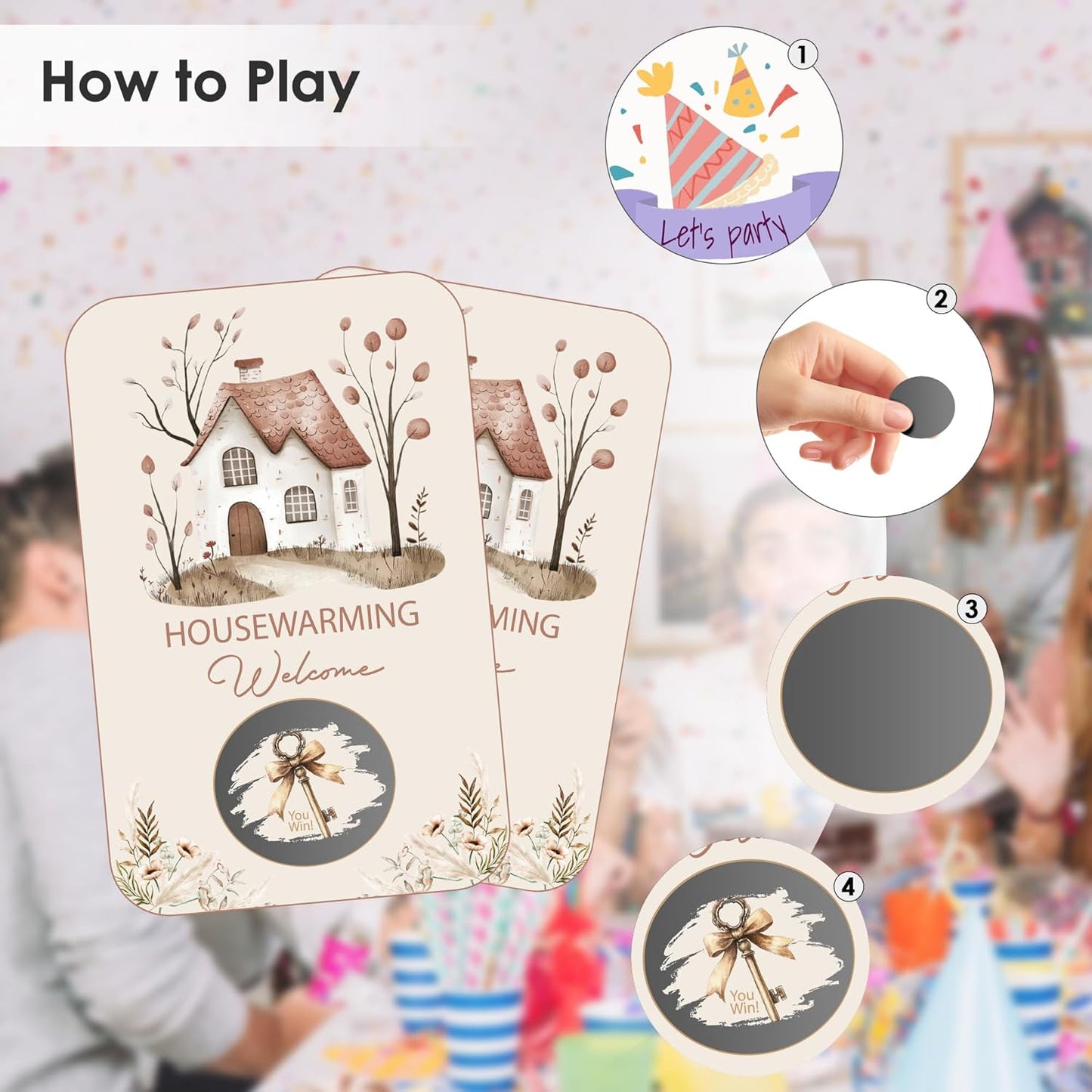 Housewarming Party Scratch Off Games, Funny New Home Party Ice Breaker Cards for New House Party, 50 Sets with Stickers