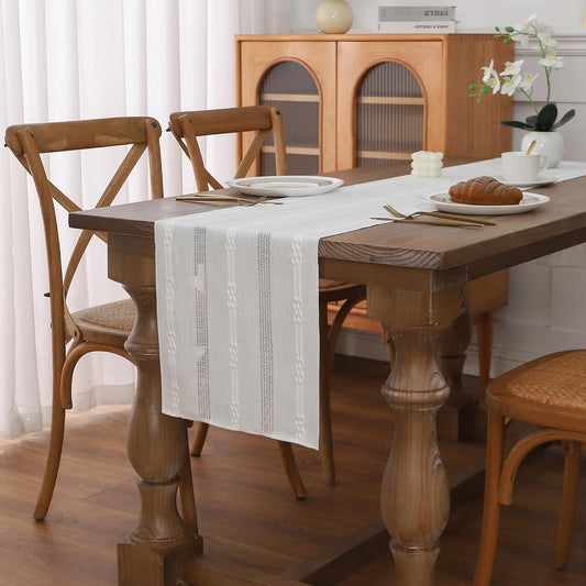 Gernaice Boho Table Runner, Embroidered Cotton Linen Farmhouse Table Runners for Dresser Dining Living Room Bedroom Home Decor, 48" L X 13" W Cream White