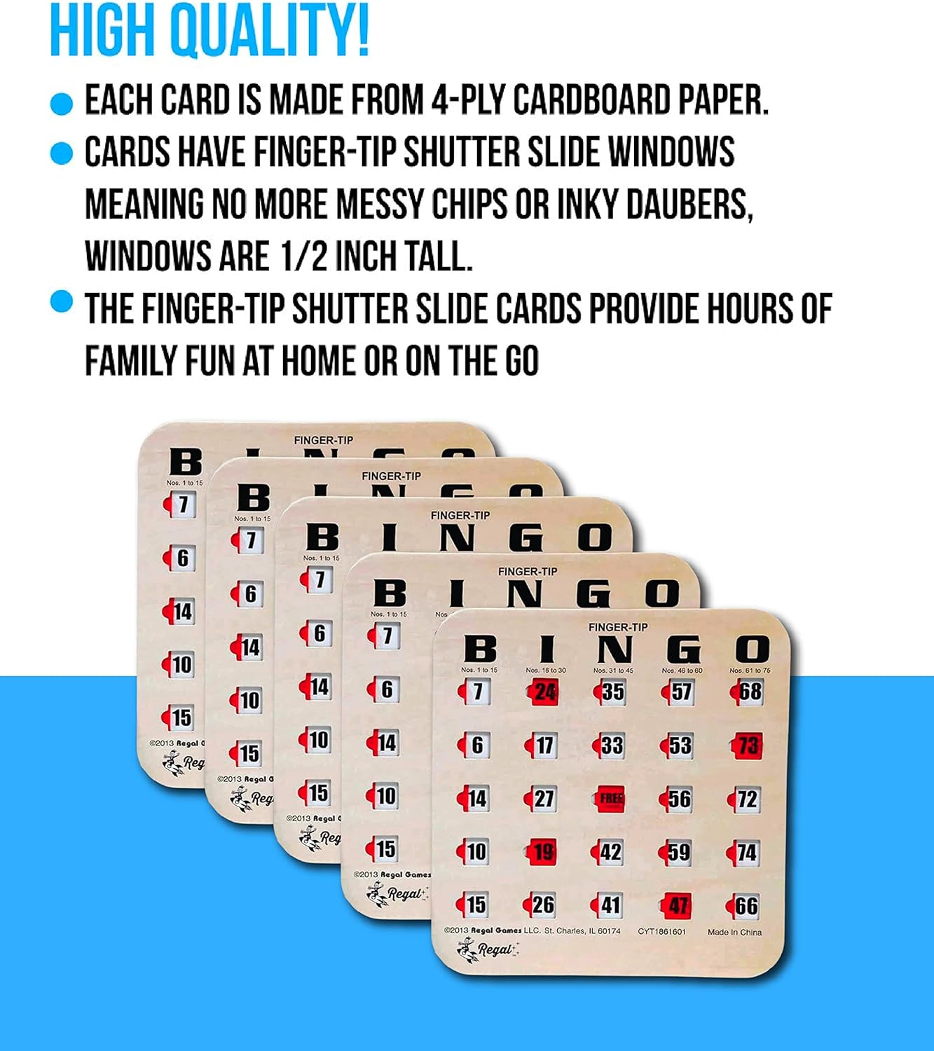 Regal Bingo Bulk Bingo Cards with Sliding Windows - Reusable Large Print Bingo Game Cards for Adults Large Group - 10 Pack, Woodgrain