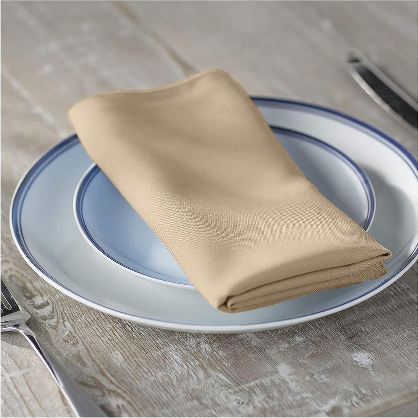 LA Linen 10-Pack Poly Poplin Napkin, Soft Cloth Napkins, Washable Reusable Napkins, Stain and Wrinkle Resistance Table Napkins for Dinner, Wedding, Parties, 17 by 17-Inch, Khaki