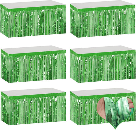 6 Pack 29x108 Inch Light Green Metallic Foil Fringe Table Skirts Banner for Tinsel Streamer Garland Curtains Backdrop for Parade Floats Baby Shower Birthday Christmas Halloween Party Decoration