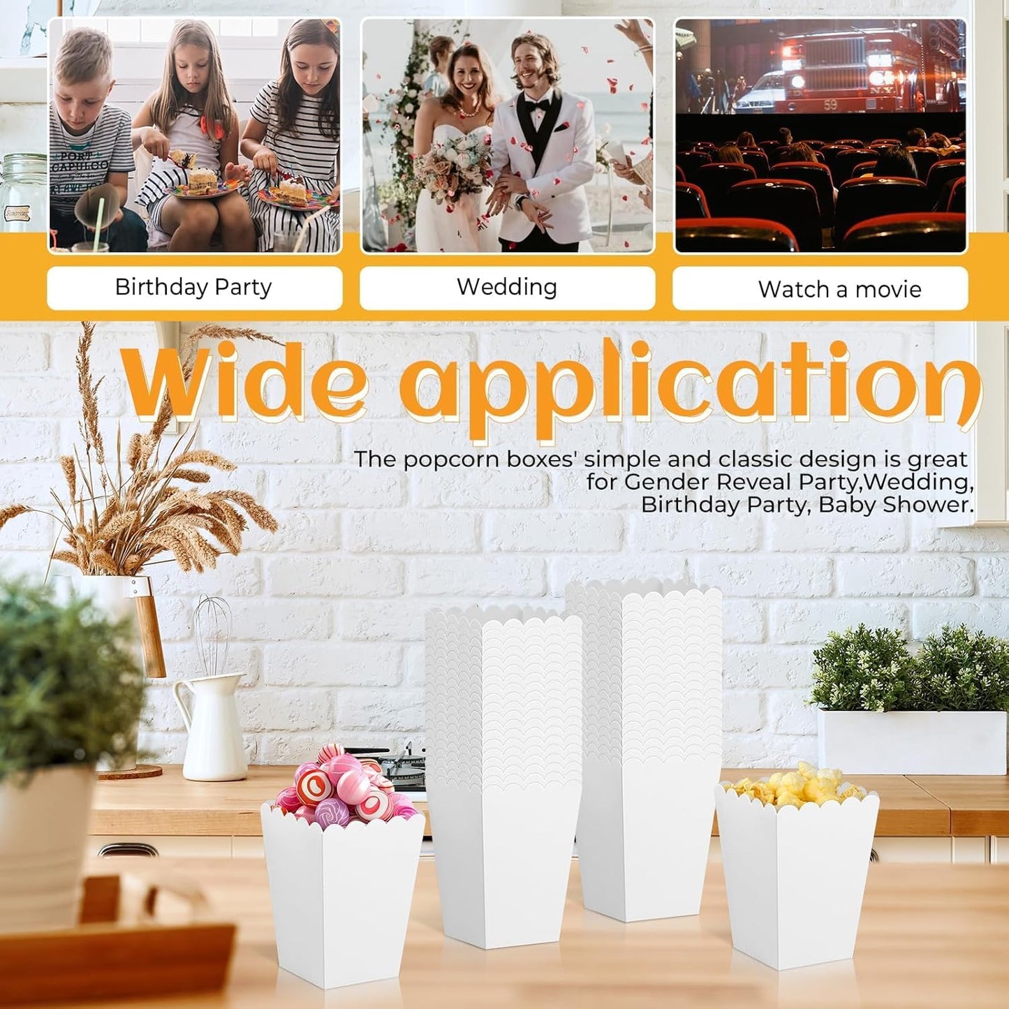 36 Pcs Mini Popcorn Boxes, 3 x 4.2 x 2.2 Inch White Popcorn Containers for Party, Bulk Disposable Popcorn Holder for Carnival Theater Movie Night Supplies & Decorations