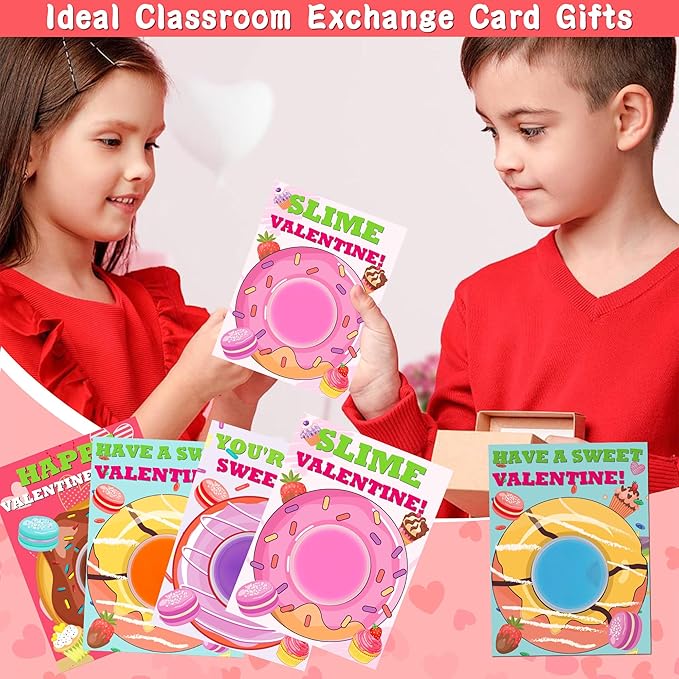 28 Pack Valentines Day Gifts for Kids Classroom, Butte Slime Kit Valentines Cards for Kids School Class Valentines Day Slime Fidget Toys Valentines Exchange Cards Valentines Party Favors Boys Girls