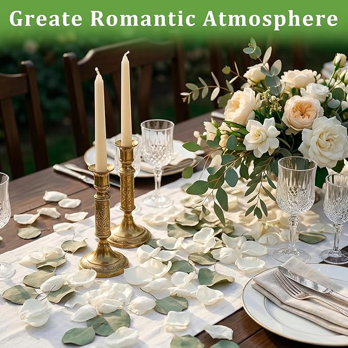 Eslibin 500+PCS Real White Rose Petals & Natural Eucalyptus Leaves, 4.23oz (120g) – Freeze Dried Flower Petals Confetti for Wedding Flower Girl Toss, Aisle Runner, Table Scatter, Bridal Shower Decor