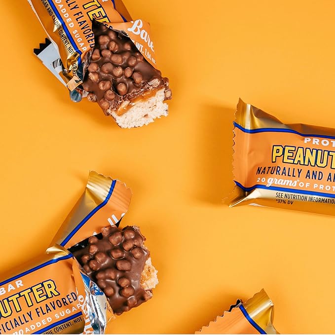 Barebells Protein Bars Peanut Butter - 12 Count, 20g High Protein Treats - Chocolate Nutrition Bar with 1g Total Sugars - On-The-Go Breakfast or Post-Workout Snack