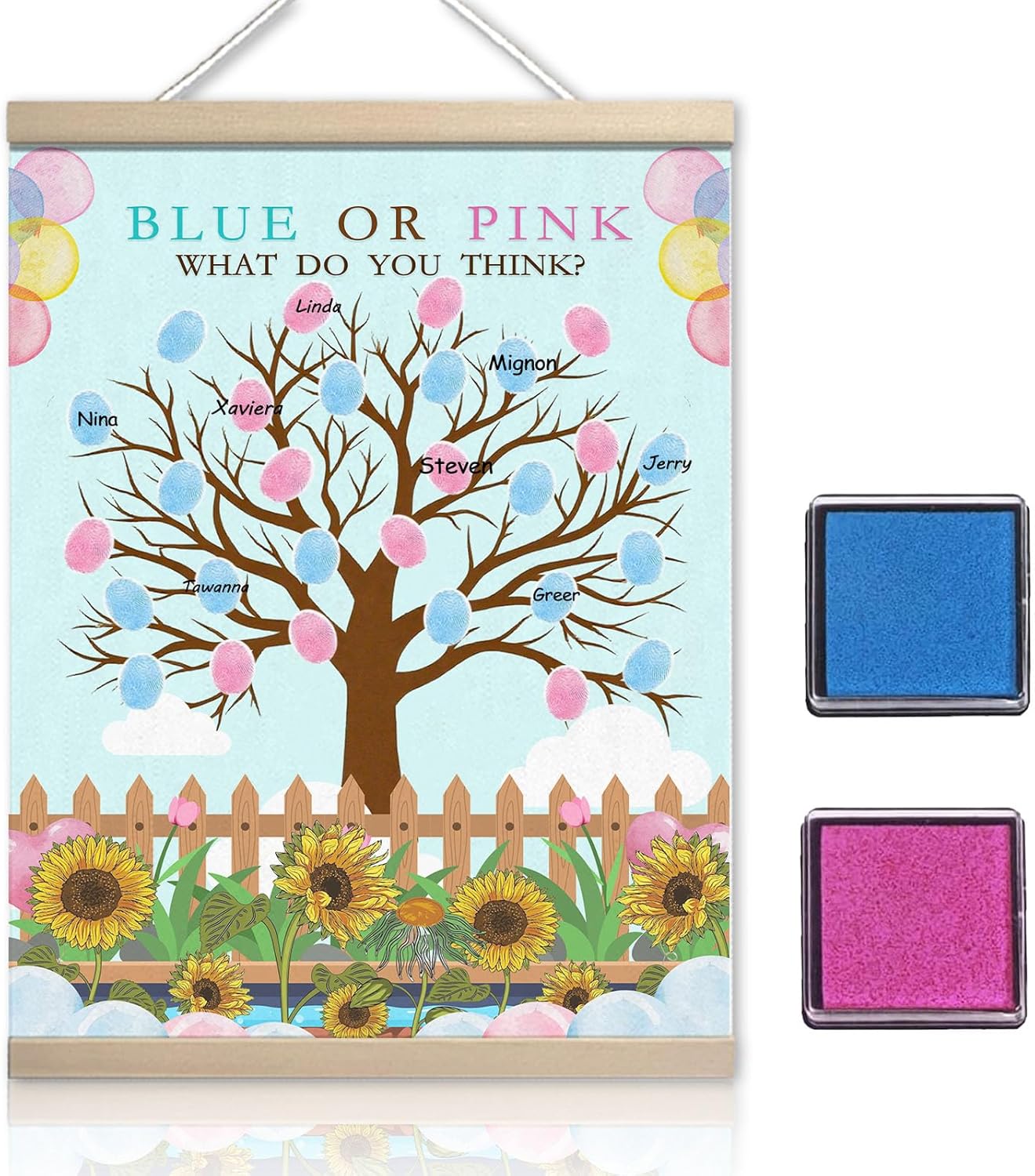 Meaningful Baby Shower Guest Book Game, Gender Reveal Fingerprint Leaves Tree, Gender Reveal Keepsake, Canvas Decoration, Baby Shower Party Supplies(12x15in)