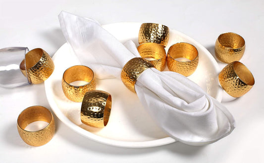 Metal Napkin Rings Set of 6 – Handmade Curved Napkin Holders in Shimmer Gold, Elegant Table Décor for Weddings, Dinner Parties, Family Gatherings & Everyday Use