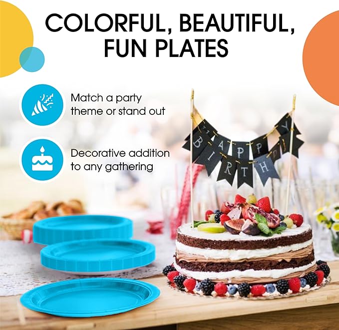 Exquisite Turquoise Paper Plates Disposable Heavy Duty 7 Inch Turquoise Disposable Plates For Party 100 Pcs Heavy Duty Paper Plate 350 GSM, Birthday Party Supplies Plate Set