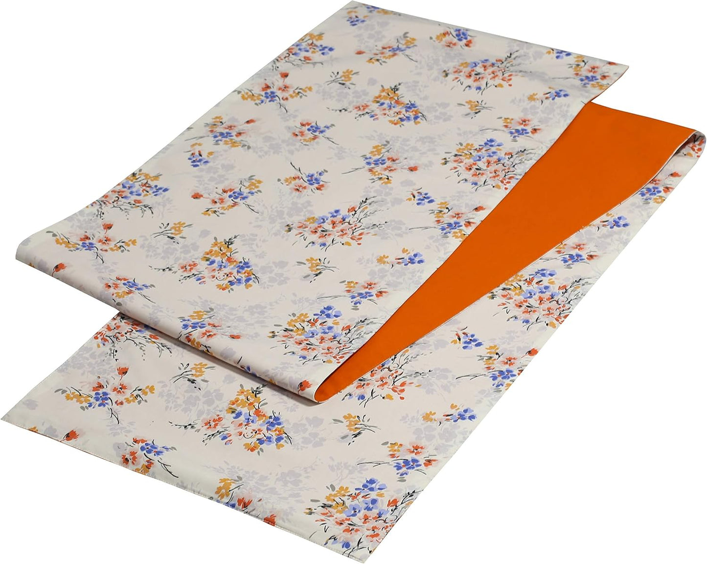 Indtresor Indian Heritage Fabric Cotton Table Linen Reversible Set Runner Napkins Mats in Orange White