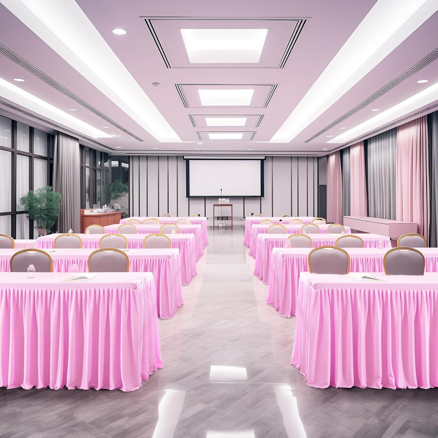 Pink Polyester Table Skirt for Rectangle Tables 6ft, Wrinkle Free Pleated Ruffle Fitted Table Cover 6ft Stretch Tablecloths with Skirt for Parties Weddings Birthday Banquet Baby Shower