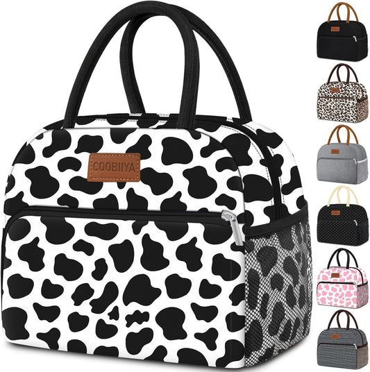 Coobiiya Lunch Bag for Women and Men - Cow, Aluminum, 10.8" x 6.3" x 8.85" - Spacious, Lightweight, and Durable