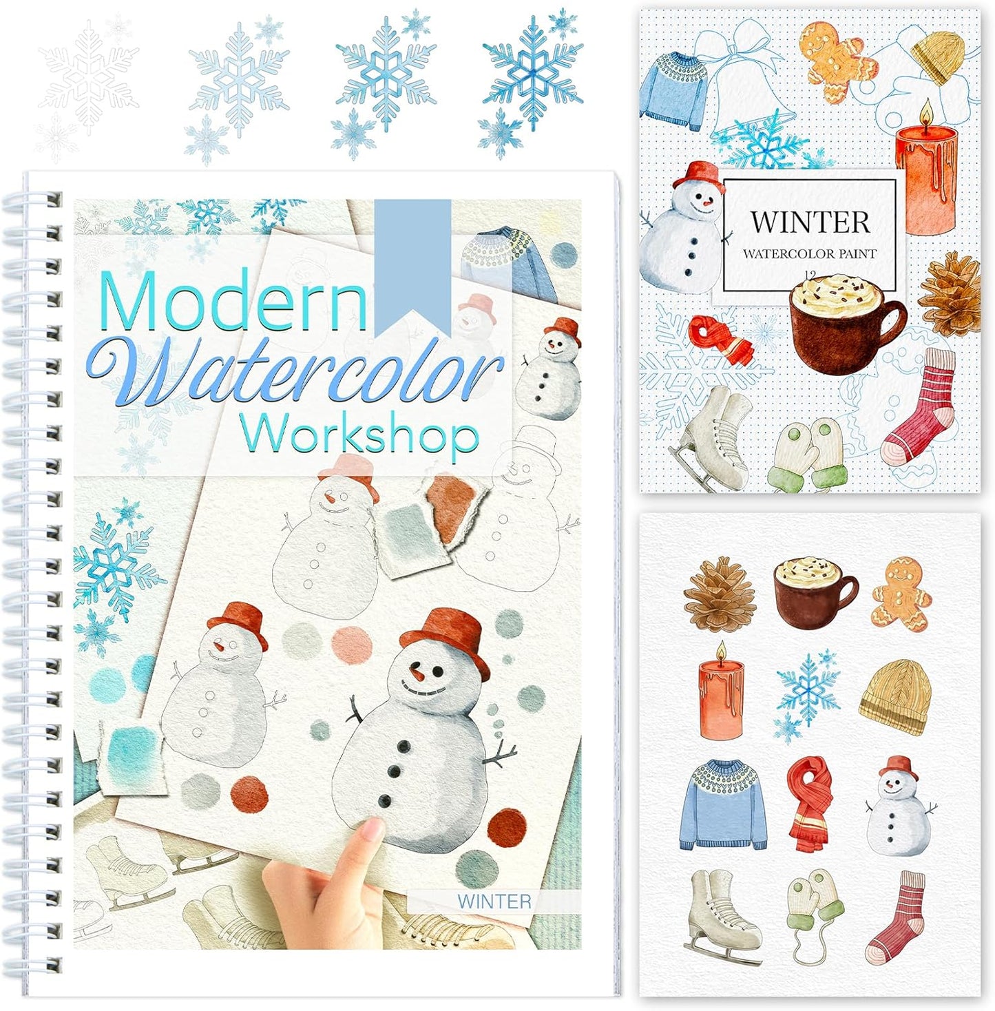 Watercolor Workbooks with Step by Step for Adults Teens - Beginner Watercolor Workbook with 12 Coloring Book Pages -100% Cotton 300gsm/140lb Watercolor Paper(Winter)