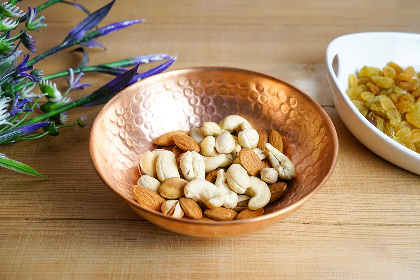 GoCraft Pure Copper Decorative Bowl | Hammered Finish Pure Copper Bowl for Nuts, Salad, Fruits & Kitchen Serving Purposes - 5" Dia & 2" Height (Small)